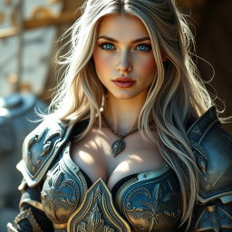 A beautiful, busty, shy, and cute Ukrainian Sun cleric healer with a kind and slim physique