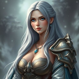 A beautiful, busty, innocent, and cute Ukrainian Sun cleric healer, depicted in realistic style