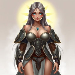 A busty, innocent, beautiful, shy, and cute sun cleric of the life domain