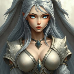 A realistic depiction of a beautiful, innocent, and shy white Sun cleric of the Life Domain