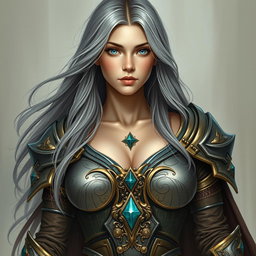 A busty, innocent, and beautiful young woman depicted as a Sun cleric of the Life domain