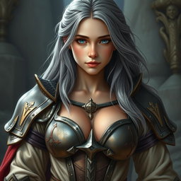 A busty, innocent, beautiful, shy, and cute European crusader cleric of the life domain