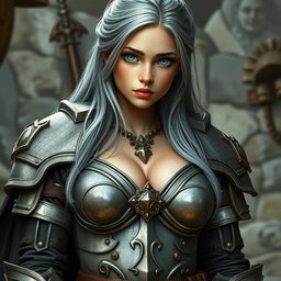 A busty, innocent, beautiful, shy, and cute European crusader cleric of the life domain