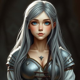 A beautiful and cute European crusader cleric of the life domain, presenting an innocent and fragile yet strong persona