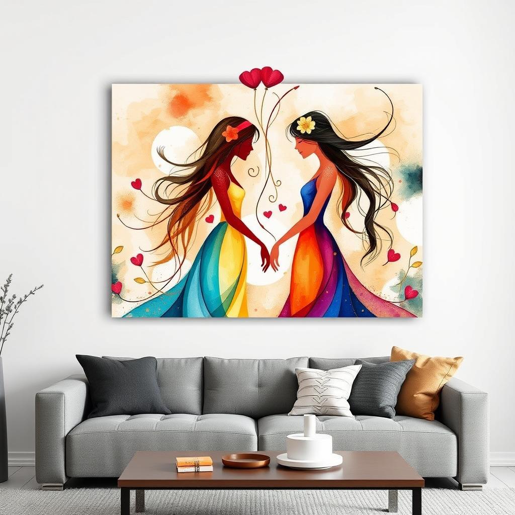 An abstract wall art featuring two daughters and two mothers elegantly interconnected in a harmonious design