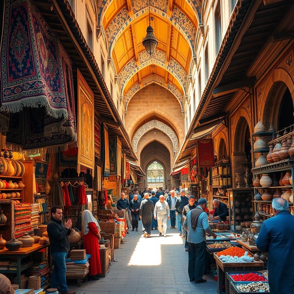 A traditional old market in Iran, bustling with activity