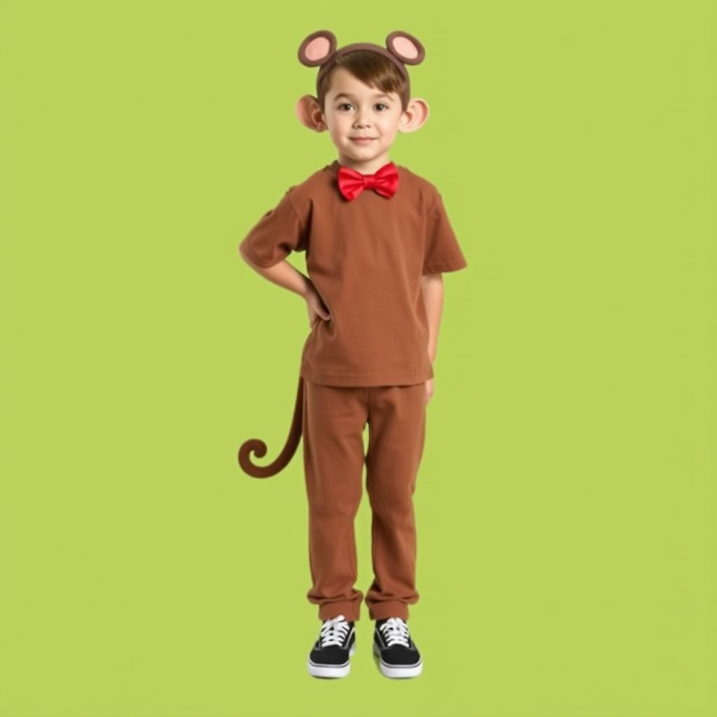 A full-body image of a simple monkey costume suitable for a child aged 12 to 13 years