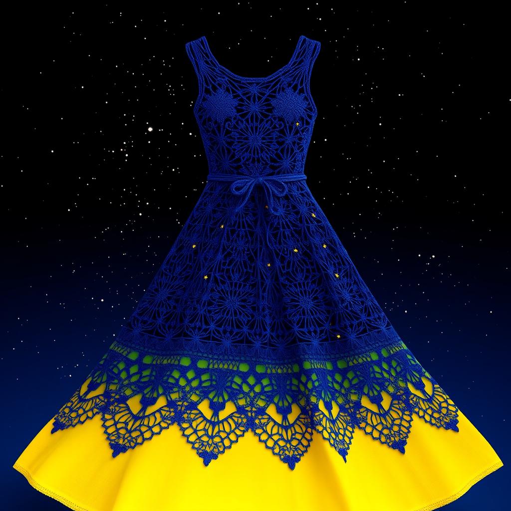 A beautiful, intricate crochet dress design inspired by the night sky