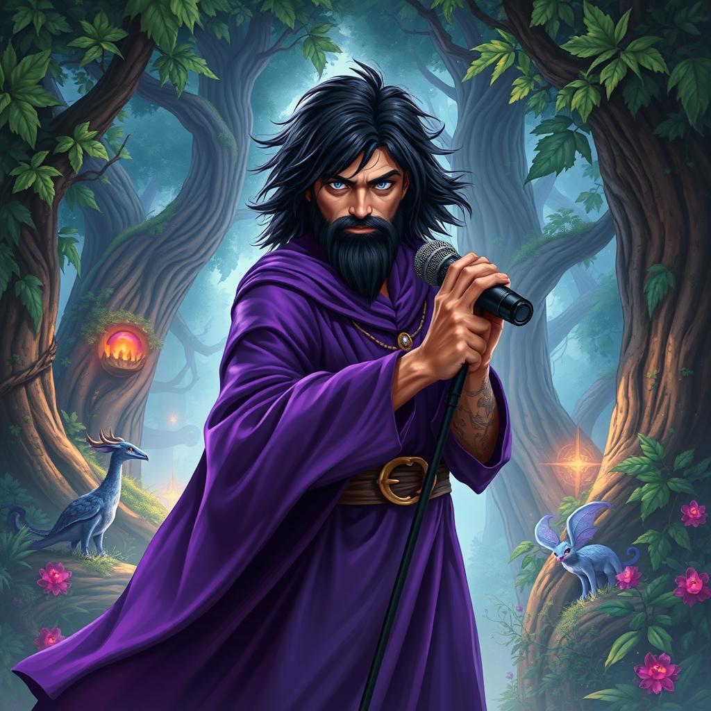 A vibrant fantasy band album cover featuring a detailed fantasy forest setting