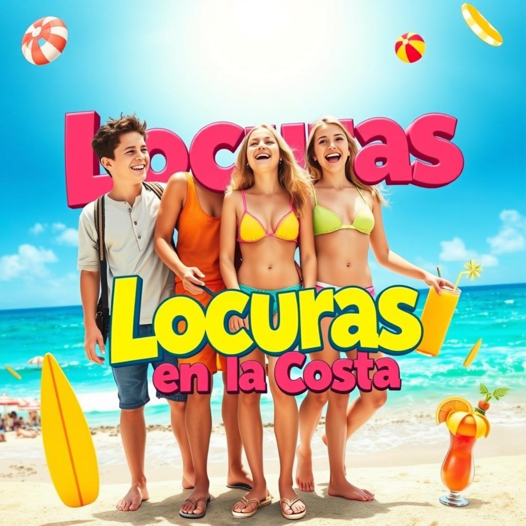 An eye-catching movie poster for a comedy film titled 'Locuras en la Costa'