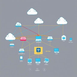 A detailed and visually engaging diagram of a network topology showcasing various components