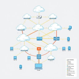 A detailed and visually engaging diagram of a network topology showcasing various components