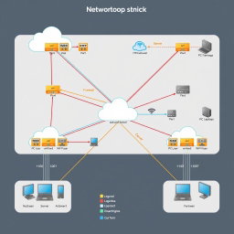 A detailed and visually engaging diagram of a network topology showcasing various components
