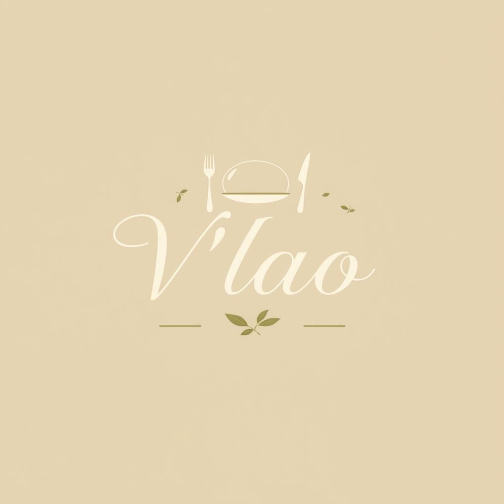 An elegant and aesthetic food business logo featuring the name 'V'lao' designed in a sophisticated script font