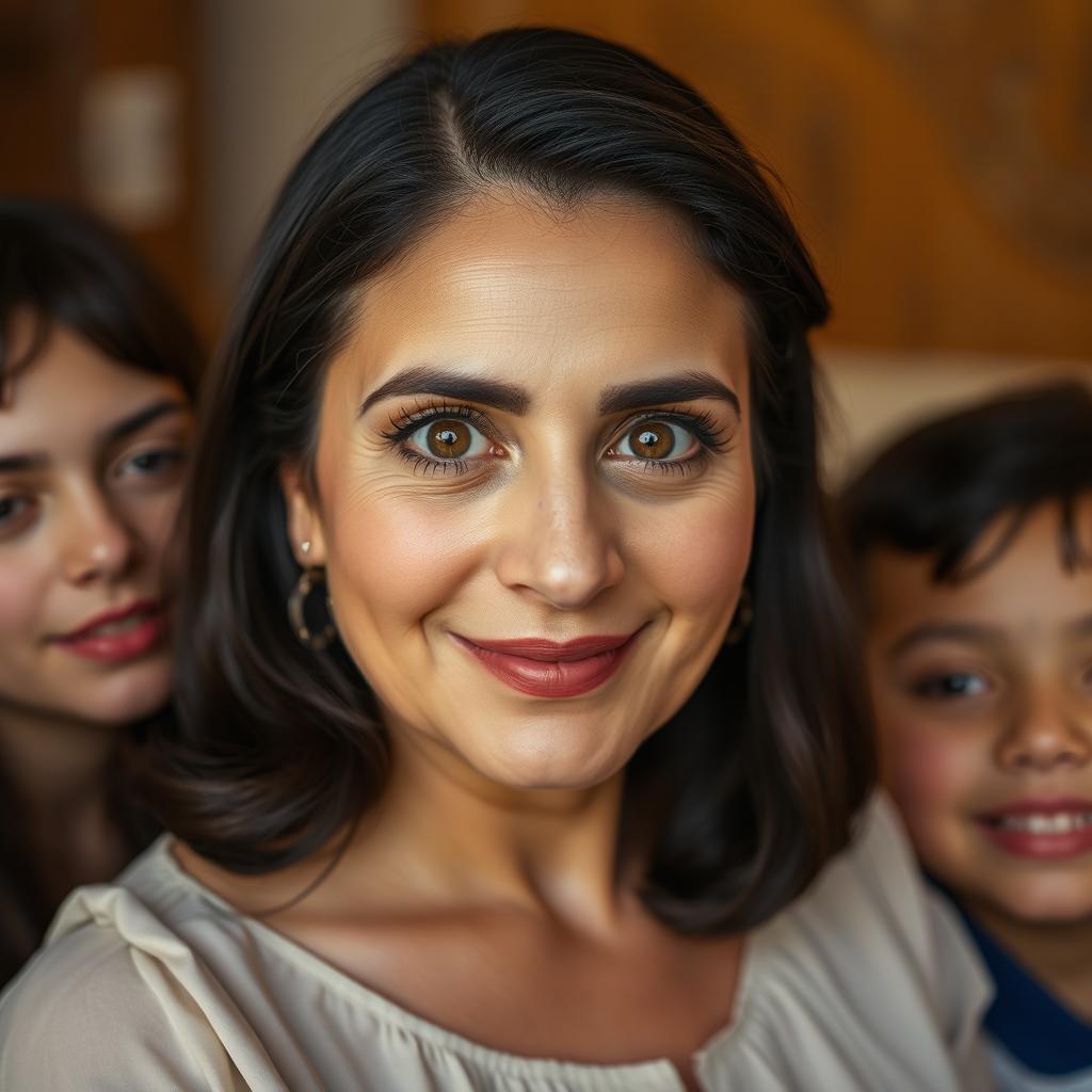 A 43-year-old Iranian mother exudes beauty with her big brown eyes framed by curved eyebrows and long, lush eyelashes