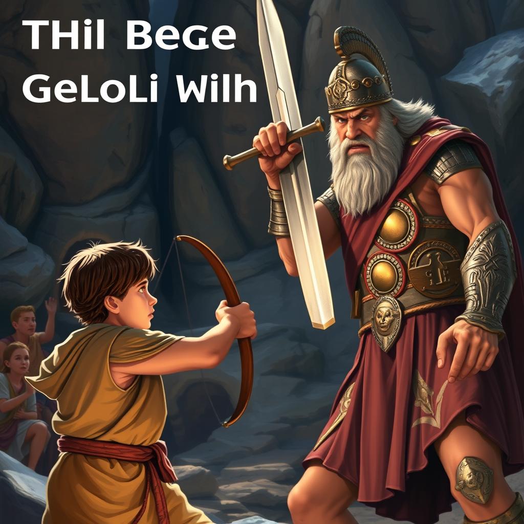 The biblical scene of David defeating Goliath, showcasing a dramatic confrontation