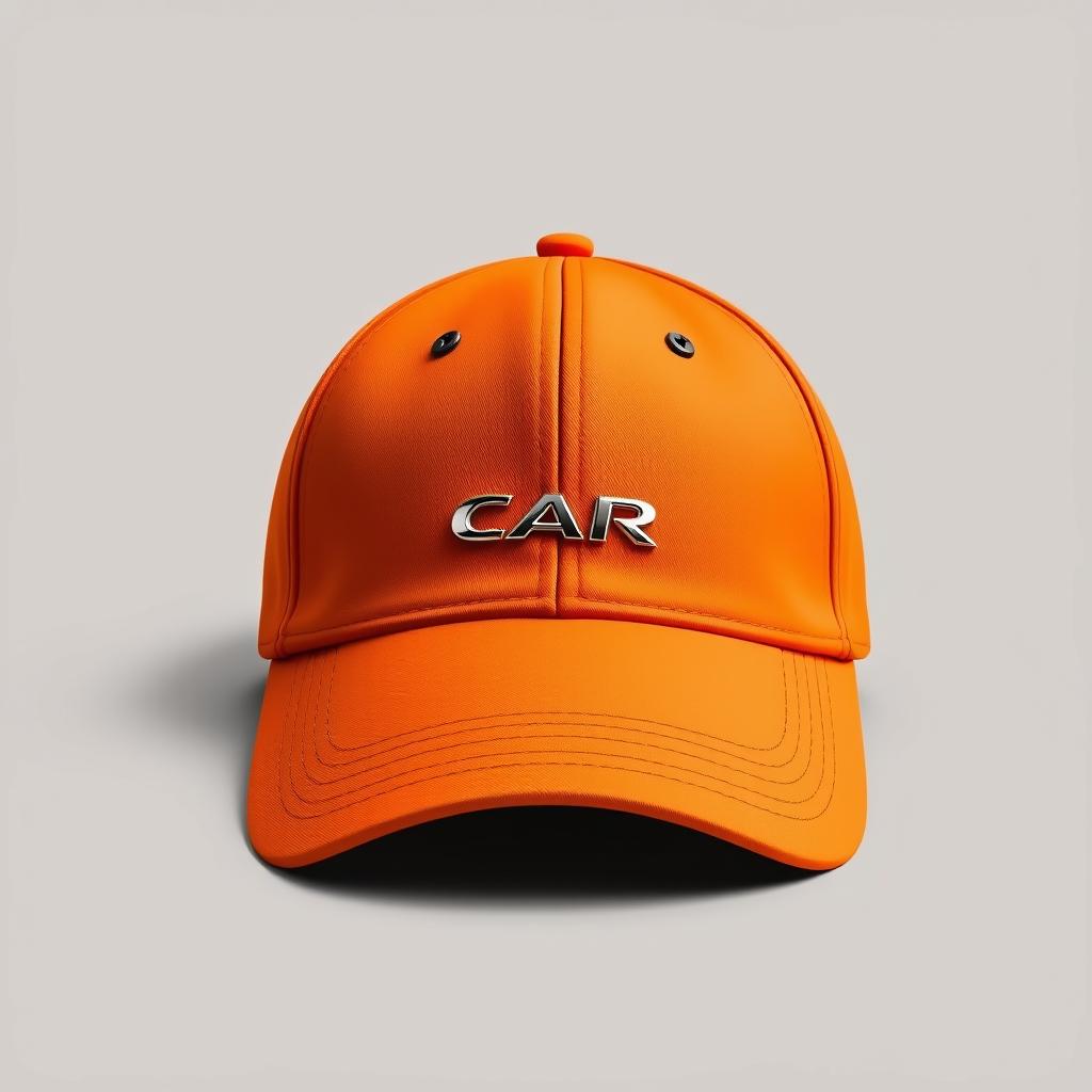 An elegant design concept for a car brand's cap featuring a sophisticated orange and black color palette