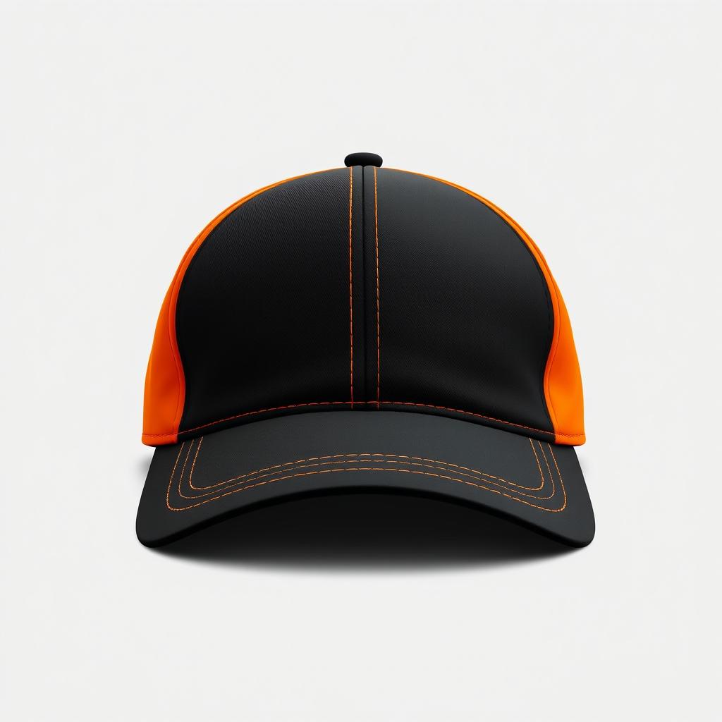 An elegant design for a car brand's cap featuring a striking orange and black color combination, without any logos