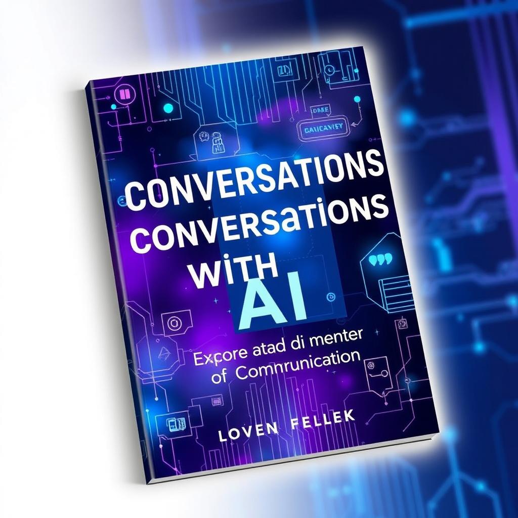 Create an engaging ebook cover that features a futuristic digital theme, incorporating elements of artificial intelligence and conversation