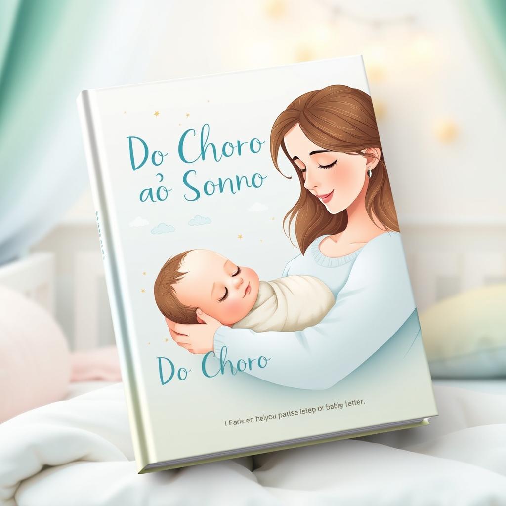 A charming book cover titled 'Do Choro ao Sono', featuring a serene scene of a mother gently cradling her sleeping baby