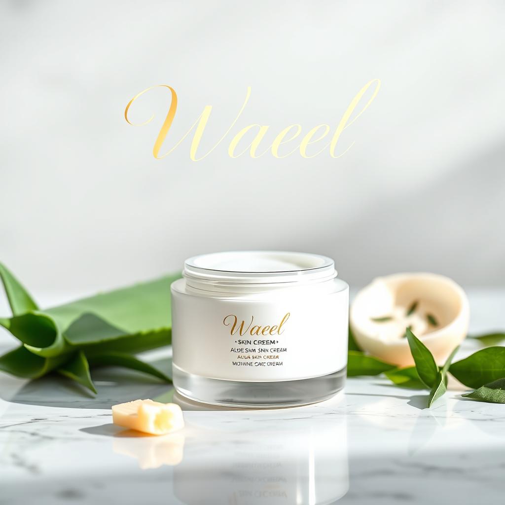 An elegant and luxurious advertisement for a skin cream brand named Wael
