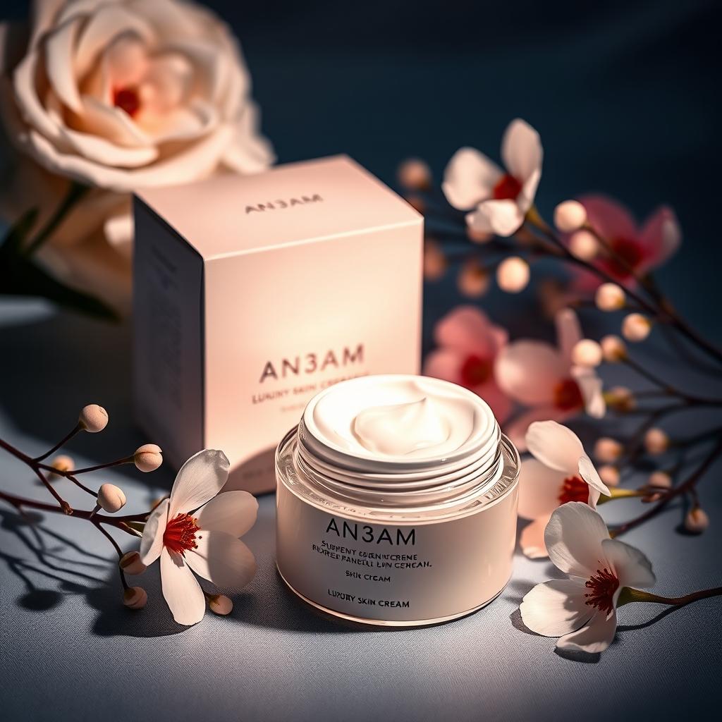 A stylish and elegant display of the luxury skin cream brand An3am