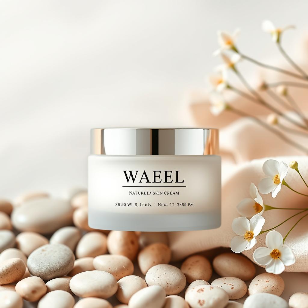 An elegant and luxurious branding concept for a skin cream brand named 'WAEL'