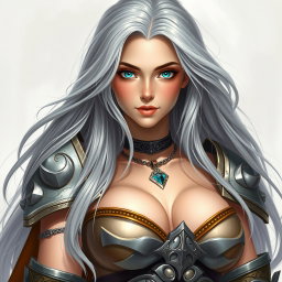 A beautiful Ukrainian crusader cleric of the life domain, characterized by her busty and delicate features