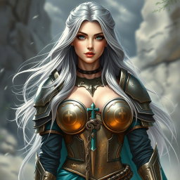A beautiful Ukrainian crusader cleric of the life domain, characterized by her busty and delicate features