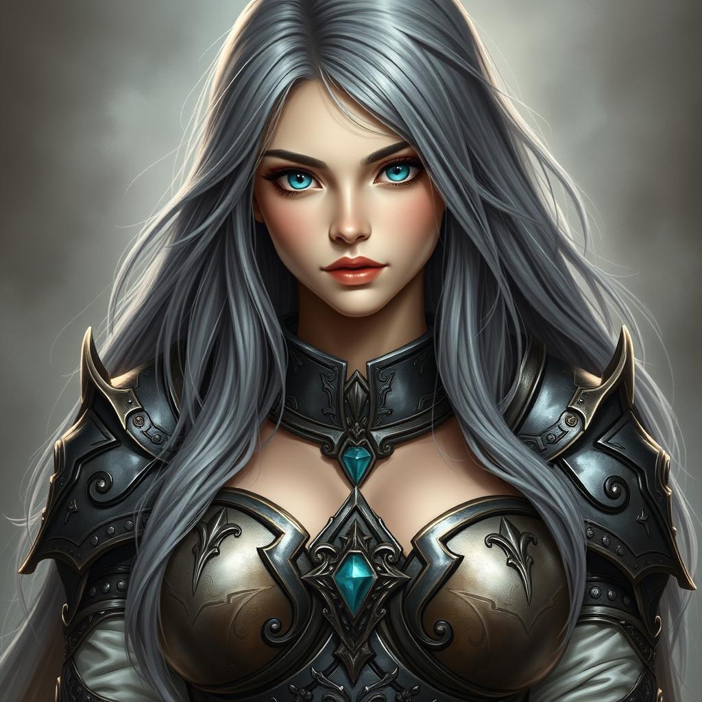 A busty, innocent, and delicate Ukrainian crusader cleric of the Life domain, depicted as a kind and slim girl with gigantic breasts