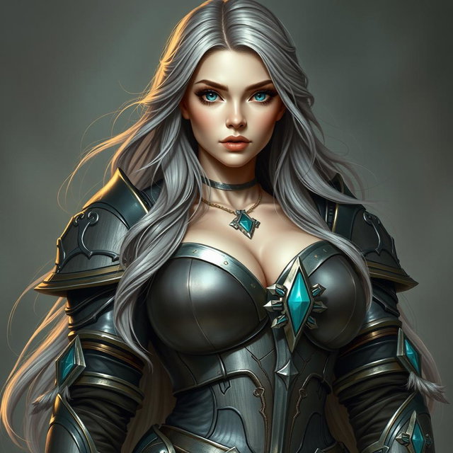 A busty, innocent, and delicate Ukrainian crusader cleric of the Life domain, depicted as a kind and slim girl with gigantic breasts