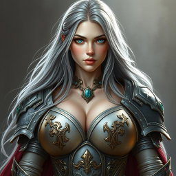 A busty, innocent, and delicate Ukrainian crusader cleric of the Life domain, depicted as a kind and slim girl with gigantic breasts