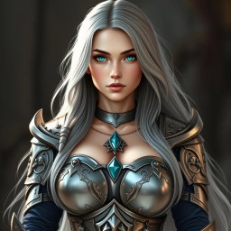 A busty, innocent, and delicate Ukrainian crusader cleric of the Life domain, depicted as a kind and slim girl with gigantic breasts