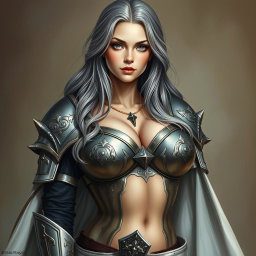 A busty, innocent, and beautiful Ukrainian crusader cleric of the Life domain, depicted as a kind and slim girl