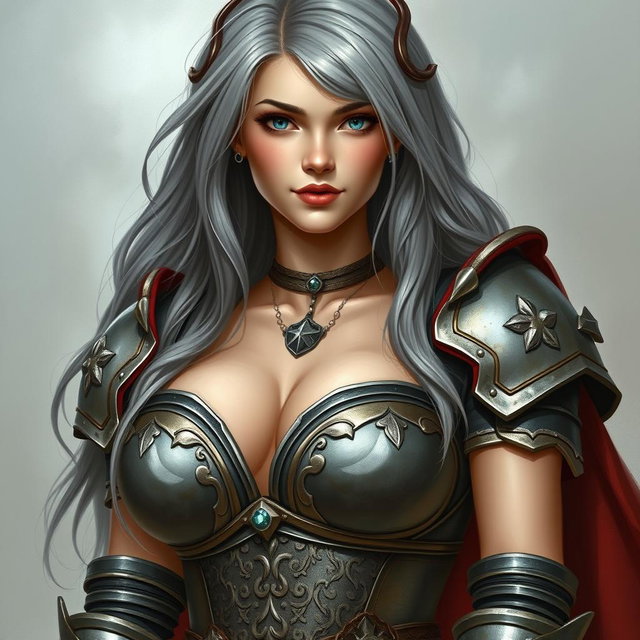 A busty, innocent, and beautiful Ukrainian crusader cleric of the Life domain, depicted as a kind and slim girl