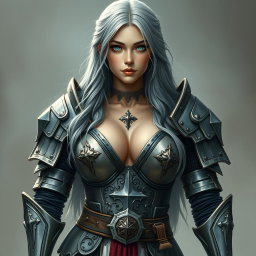 A busty, innocent, and beautiful Ukrainian crusader cleric of the Life domain, depicted as a kind and slim girl