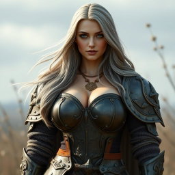 A realistic photo of a busty, innocent, and delicate beautiful Ukrainian crusader cleric devoted to the life domain