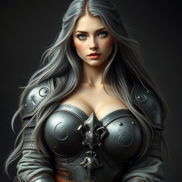 A realistic photo of a busty, innocent, and delicate-looking Ukrainian crusader cleric of the life domain, portrayed as a kind and slim girl