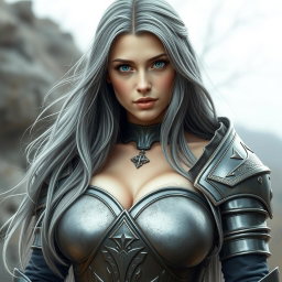 A realistic photo of a busty, innocent, and delicate-looking Ukrainian crusader cleric of the life domain, portrayed as a kind and slim girl
