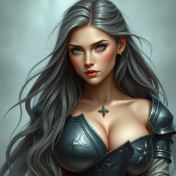 A realistic photo of a busty, innocent, and delicate-looking Ukrainian crusader cleric of the life domain, portrayed as a kind and slim girl