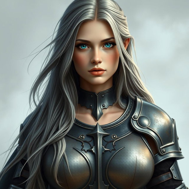 A realistic photo of a busty, innocent, and delicate-looking Ukrainian crusader cleric of the life domain, portrayed as a kind and slim girl