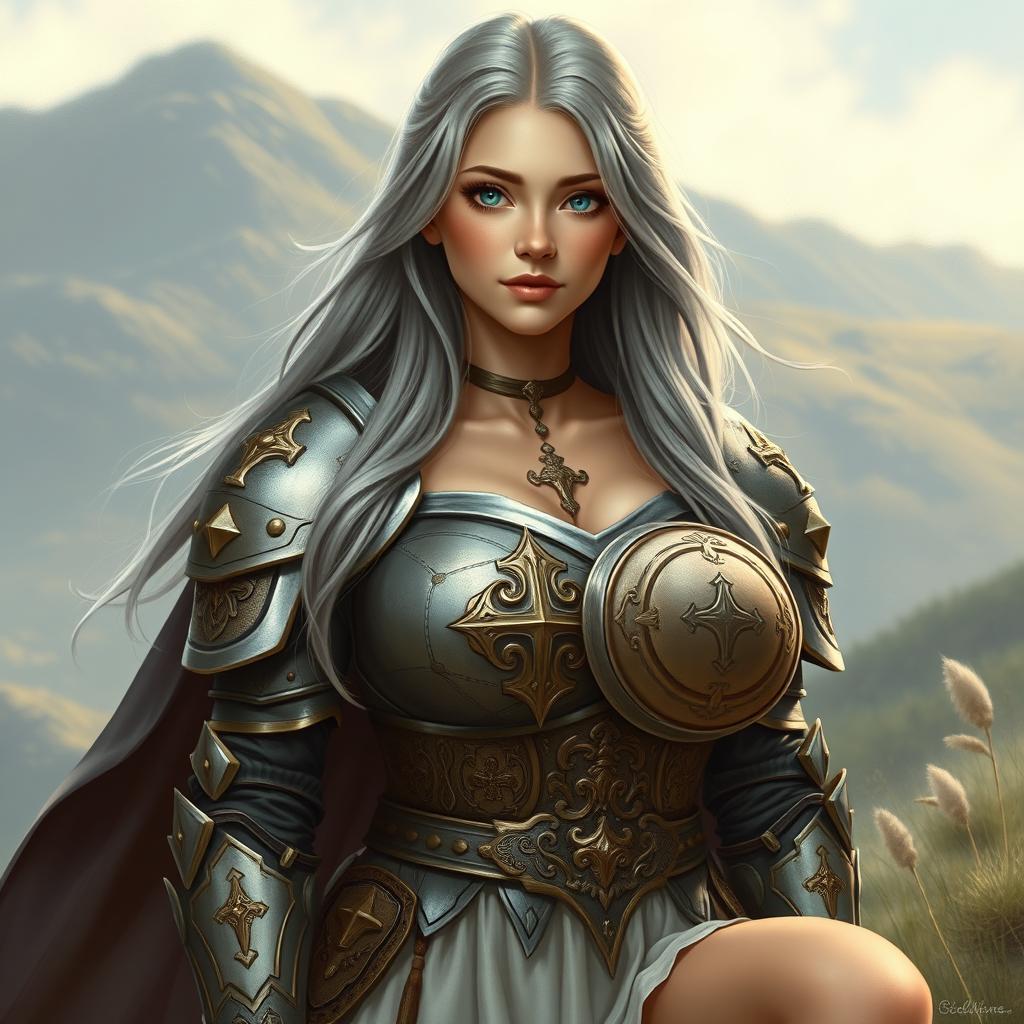A busty, innocent, delicate, beautiful, shy and cute Ukrainian female cleric of the Life domain