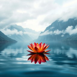 A stunning book cover featuring a vibrant fire lily gracefully floating on the surface of a calm lake