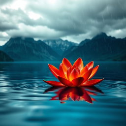 A stunning book cover featuring a vibrant fire lily gracefully floating on the surface of a calm lake