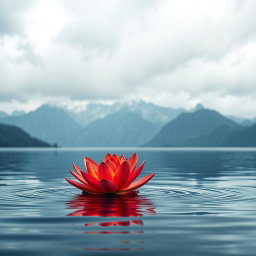 A stunning book cover featuring a vibrant fire lily gracefully floating on the surface of a calm lake