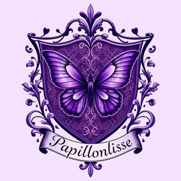 A beautifully designed emblem for the house of Papillonlisse, featuring a majestic purple butterfly at its center