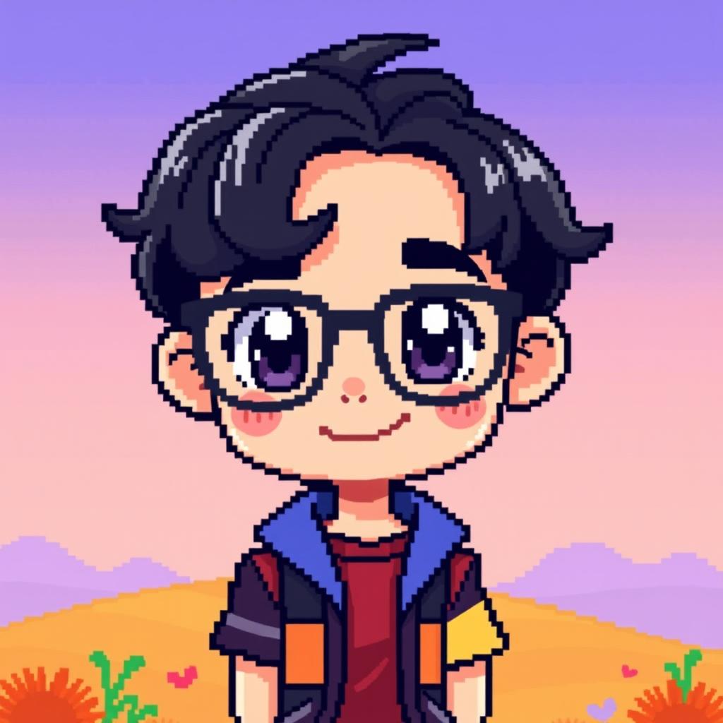 Charming Pixel Art Boy with Stylish Glasses