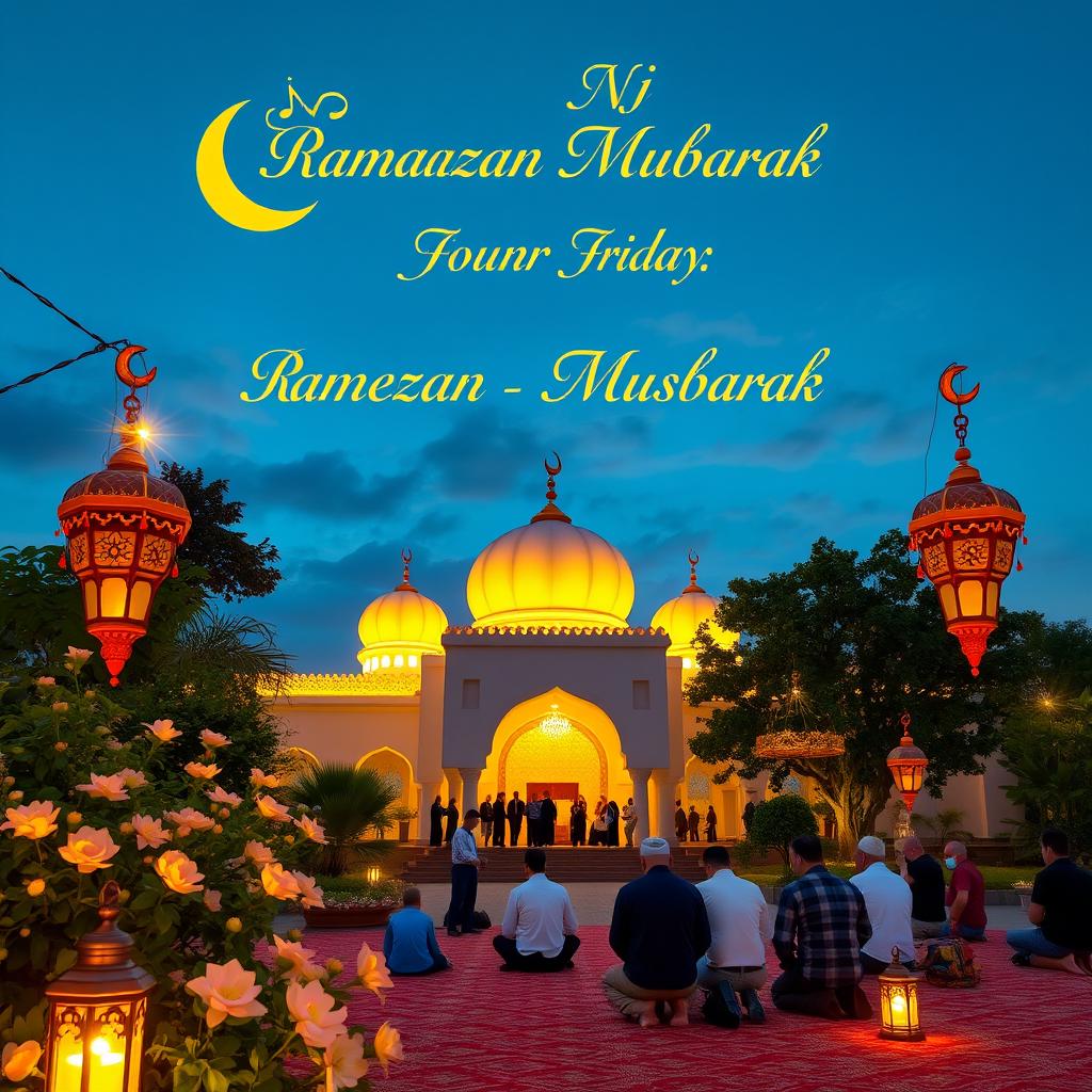 A beautiful and serene scene depicting the essence of Ramzan Mubarak on a Friday