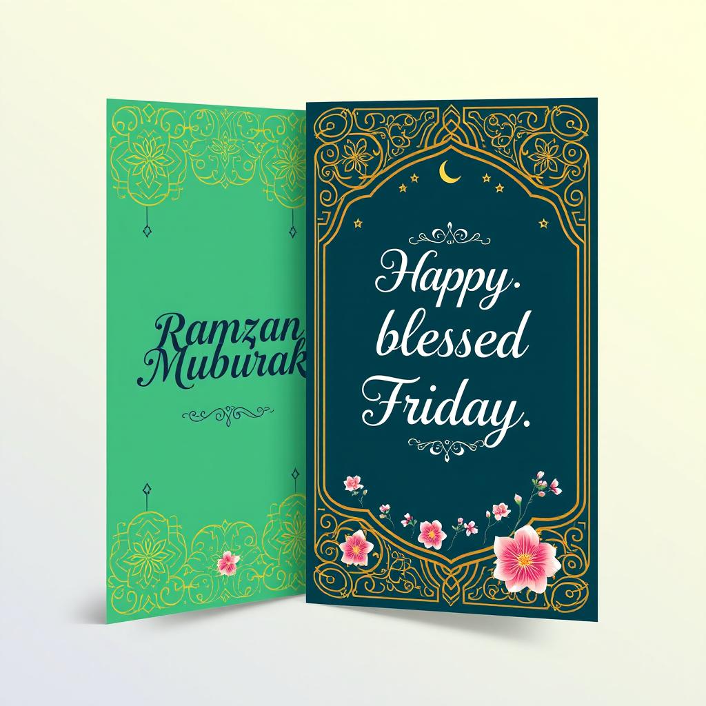A beautifully designed greeting card for Ramzan Mubarak featuring intricate Islamic patterns and calligraphy that says 'Ramzan Mubarak'