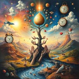 A surreal abstract masterpiece inspired by the works of Salvador Dalí, depicting a world embodying unity, peace, love, understanding, compassion, and respect for all